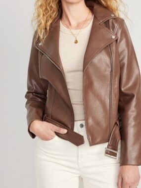 Old Navy Chocolate Brown Faux Leather Moto Jacket